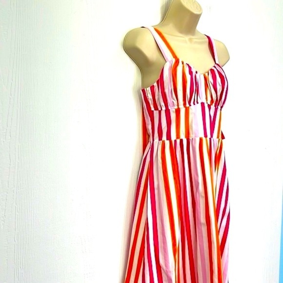 H&M - NWT Bright Colorful Stripe Spaghetti Strap MIDI Dress Size Small - Picture 6 of 12